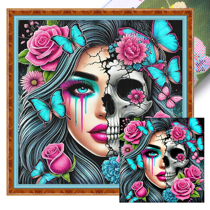 Rose Skull Girl - 11CT Stamped Cross Stitch 40*40CM