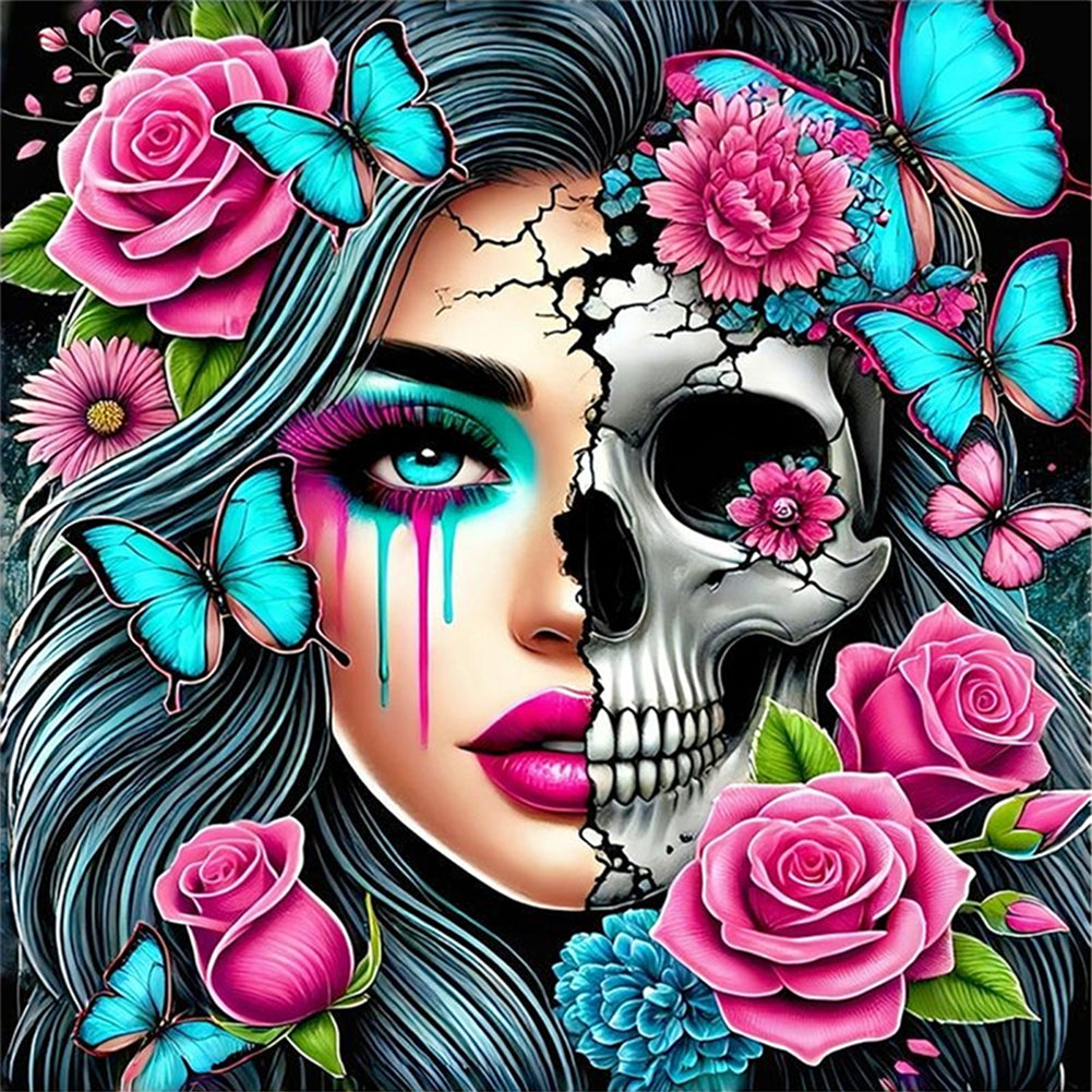Rose Skull Girl - 11CT Stamped Cross Stitch 40*40CM