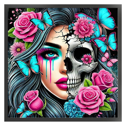 Rose Skull Girl - 11CT Stamped Cross Stitch 40*40CM