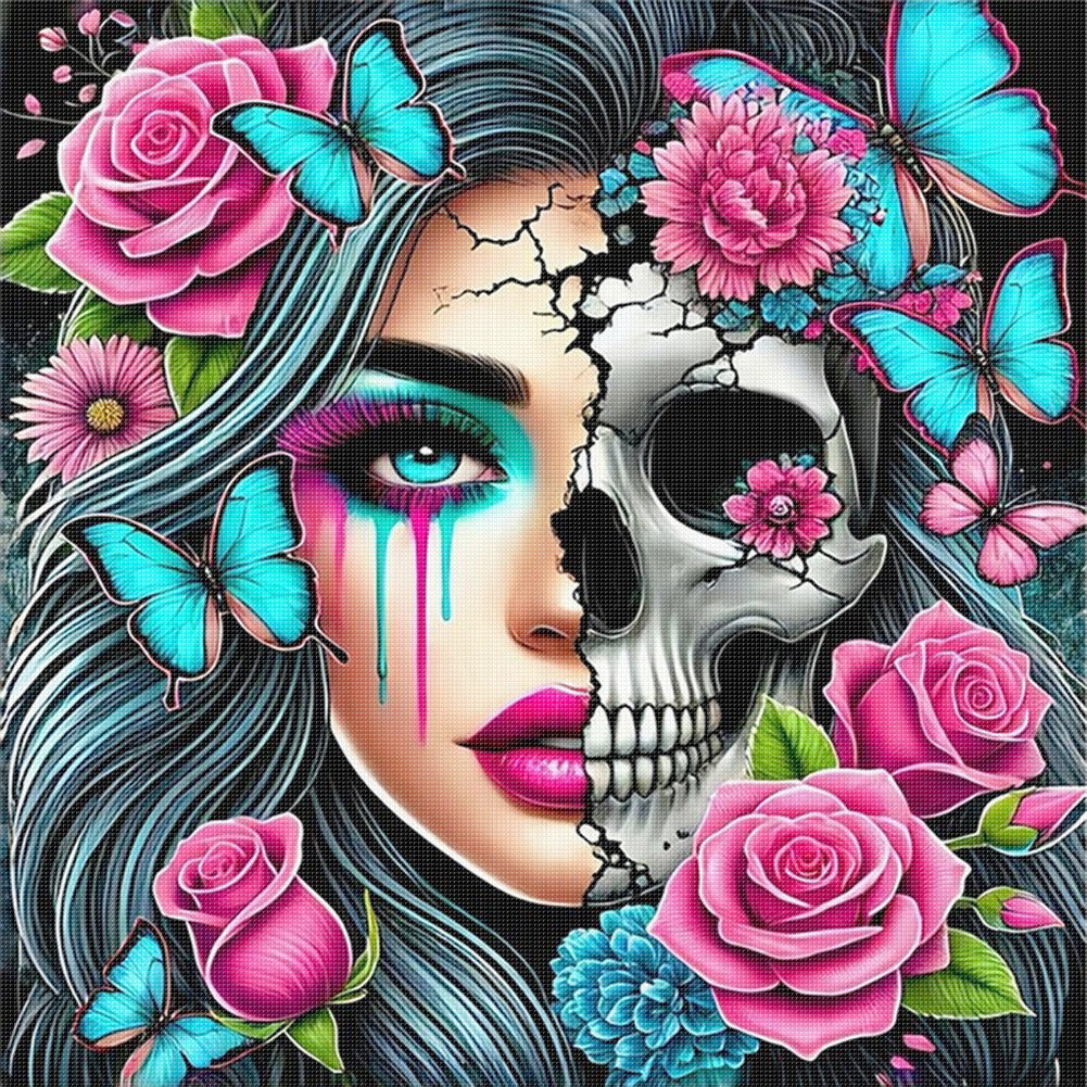 Rose Skull Girl - 11CT Stamped Cross Stitch 40*40CM