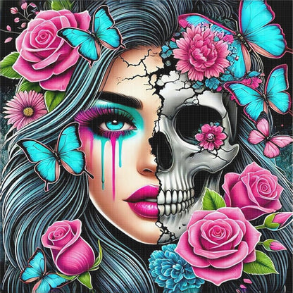 Rose Skull Girl - 11CT Stamped Cross Stitch 40*40CM