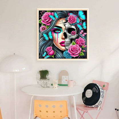 Rose Skull Girl - 11CT Stamped Cross Stitch 40*40CM