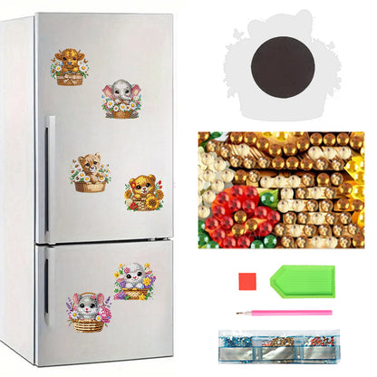 6Pcs Acrylic 2D Flat Animal Diamond Art Fridge Magnet Diamond Art Magnets Decals