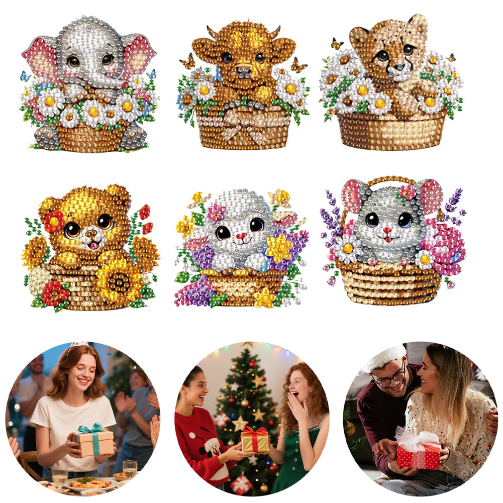 6Pcs Acrylic 2D Flat Animal Diamond Art Fridge Magnet Diamond Art Magnets Decals