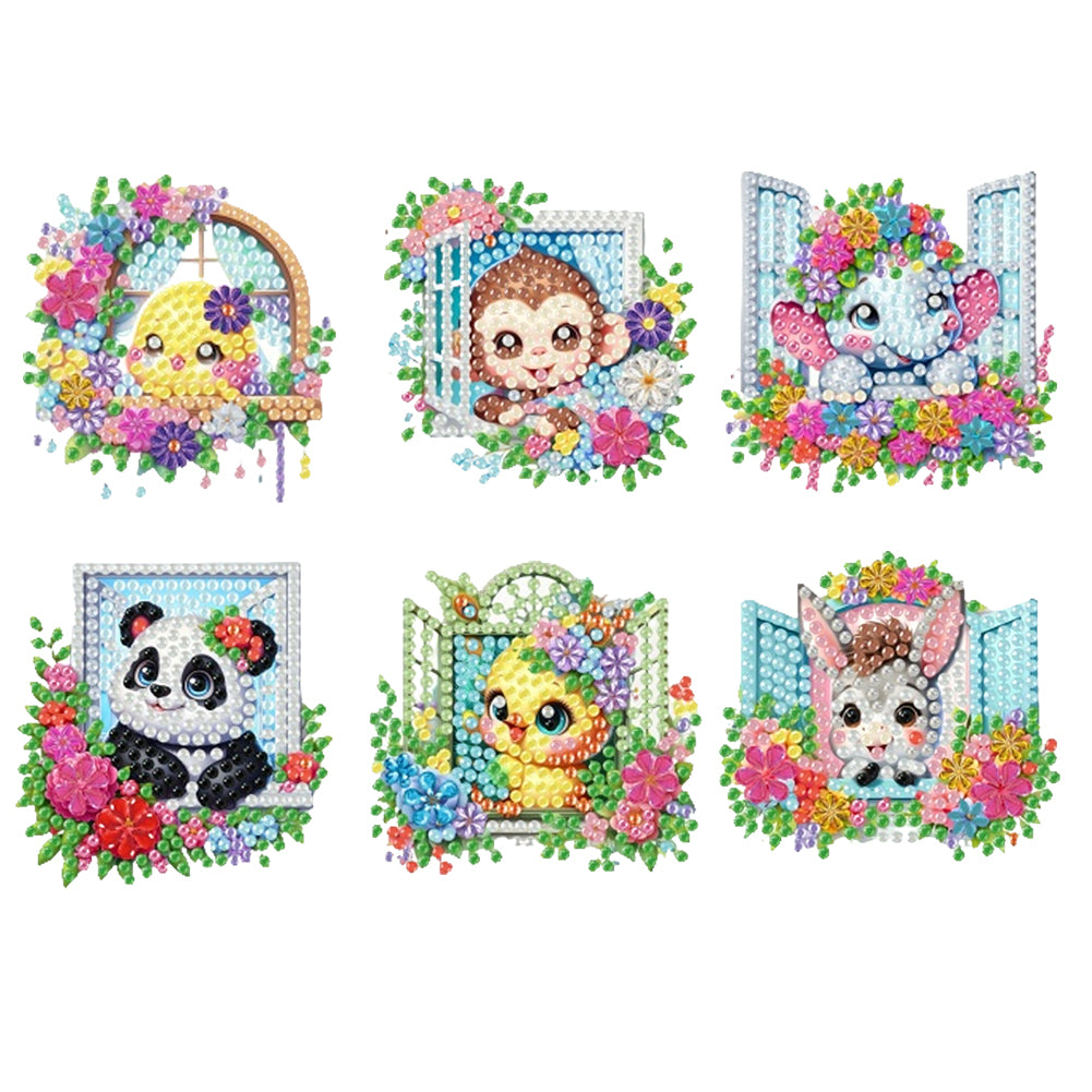 6Pcs Acrylic 2D Flat Animal Diamond Art Fridge Magnet Diamond Art Magnets Decals