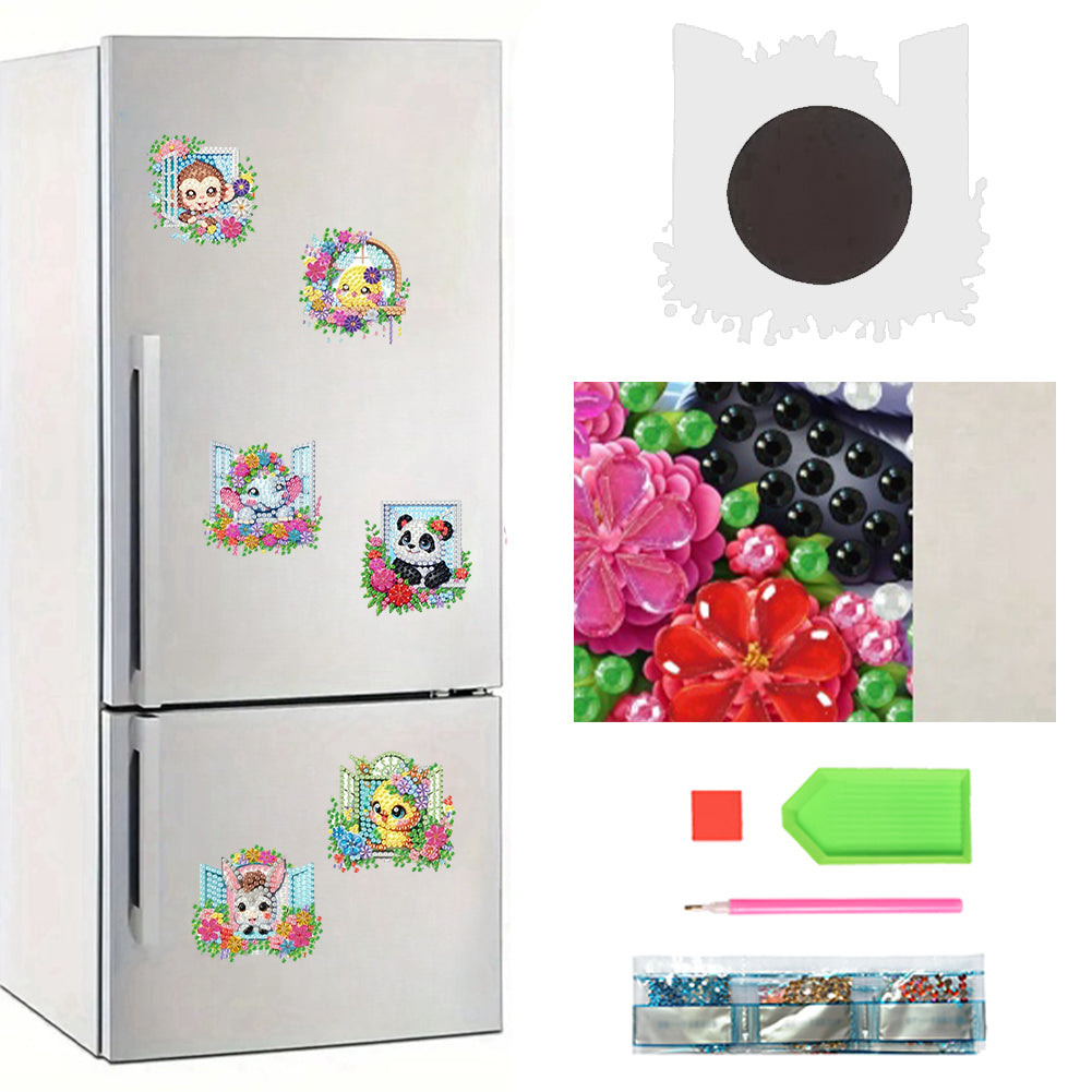 6Pcs Acrylic 2D Flat Animal Diamond Art Fridge Magnet Diamond Art Magnets Decals