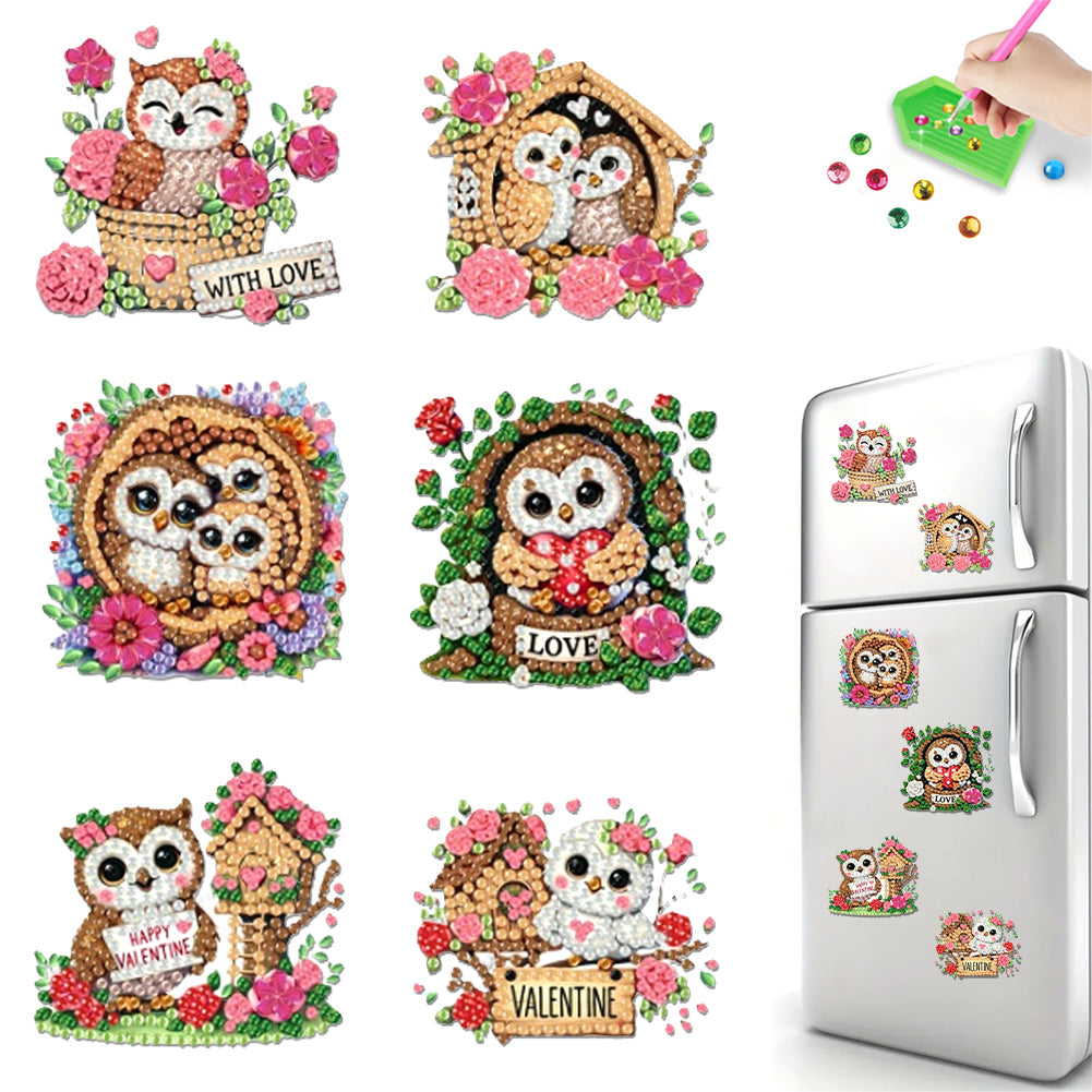 6Pcs Acrylic 2D Flat Animal Diamond Art Fridge Magnet Diamond Art Magnets Decals