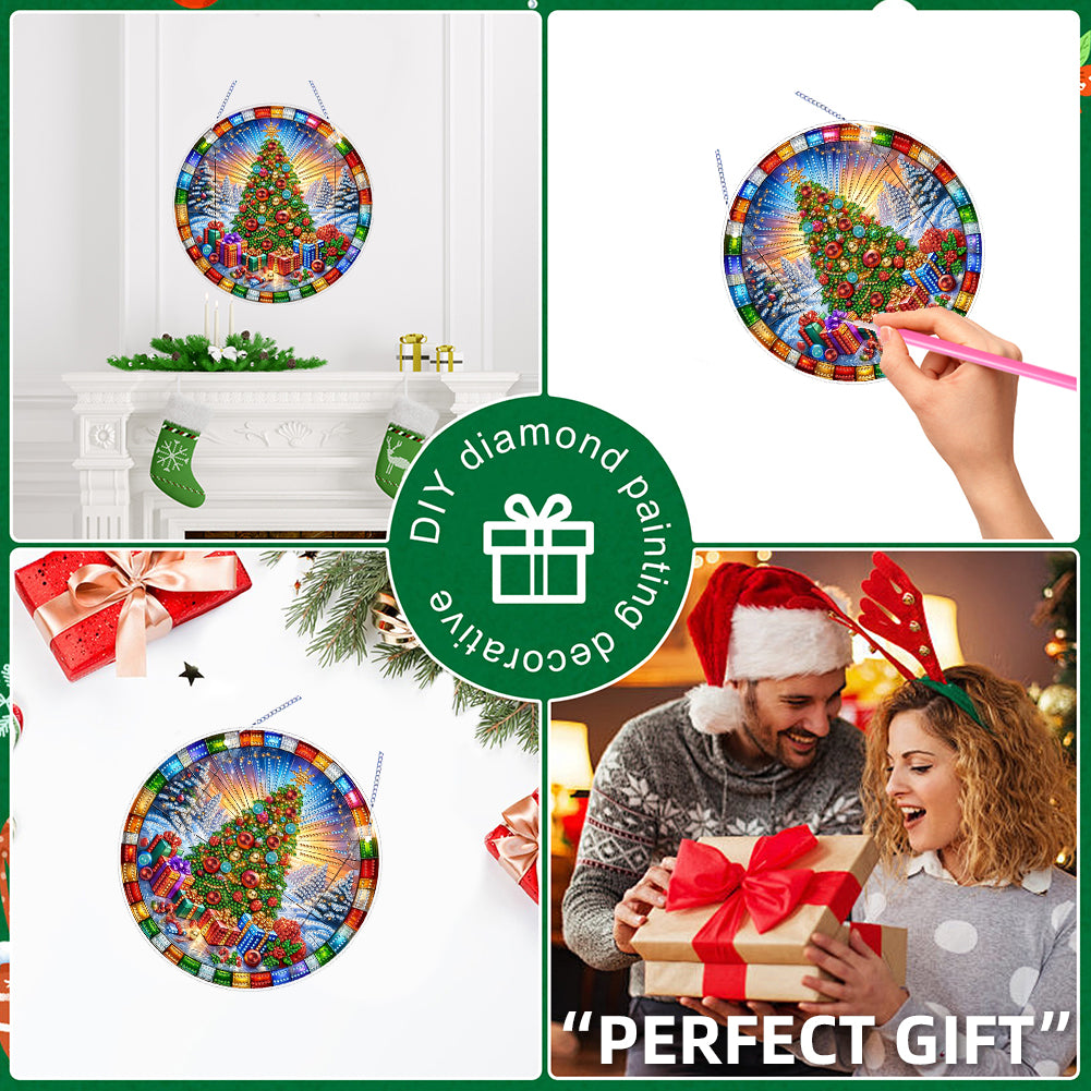 Xmas Theme 2D Flat DIY Hanging Diamond Art Kits Wall Decor for Home & Windows