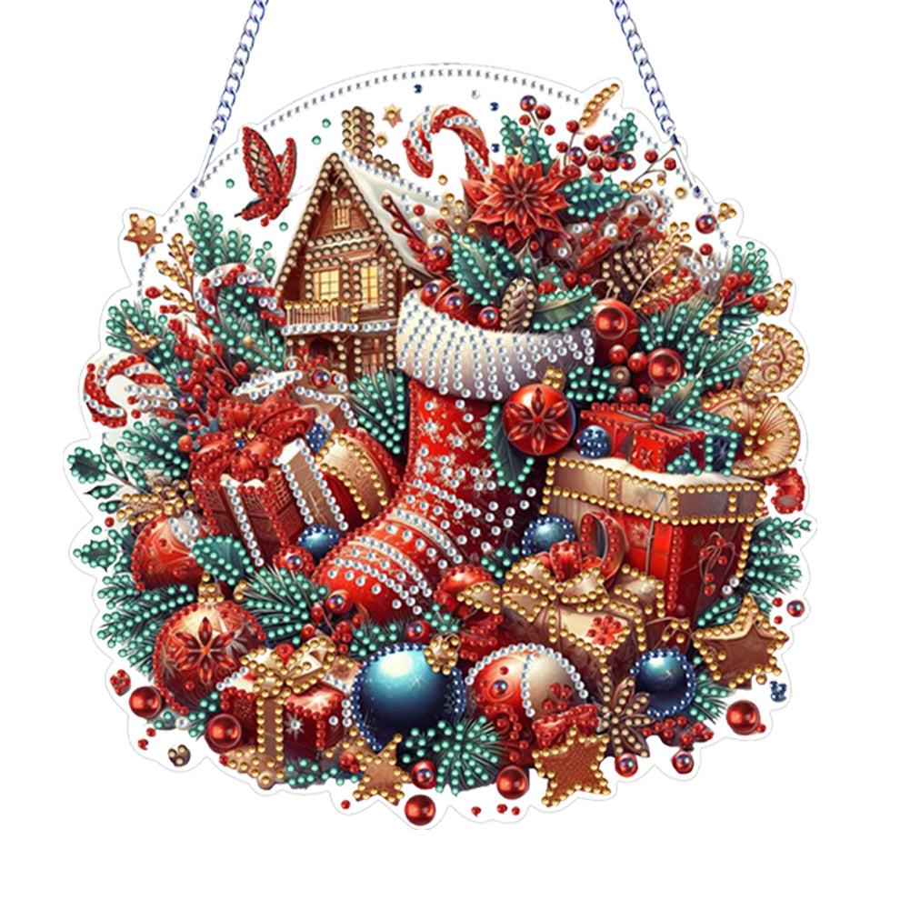 Xmas Theme 2D Flat DIY Hanging Diamond Art Kits Wall Decor for Home & Windows