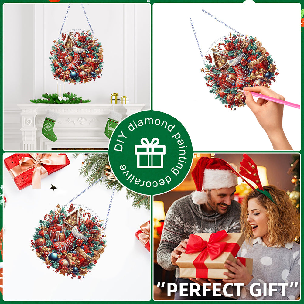Xmas Theme 2D Flat DIY Hanging Diamond Art Kits Wall Decor for Home & Windows