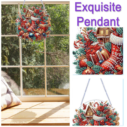 Xmas Theme 2D Flat DIY Hanging Diamond Art Kits Wall Decor for Home & Windows