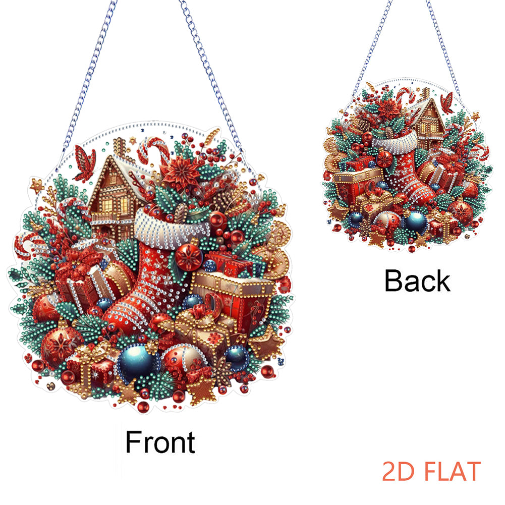 Xmas Theme 2D Flat DIY Hanging Diamond Art Kits Wall Decor for Home & Windows