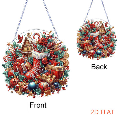 Xmas Theme 2D Flat DIY Hanging Diamond Art Kits Wall Decor for Home & Windows