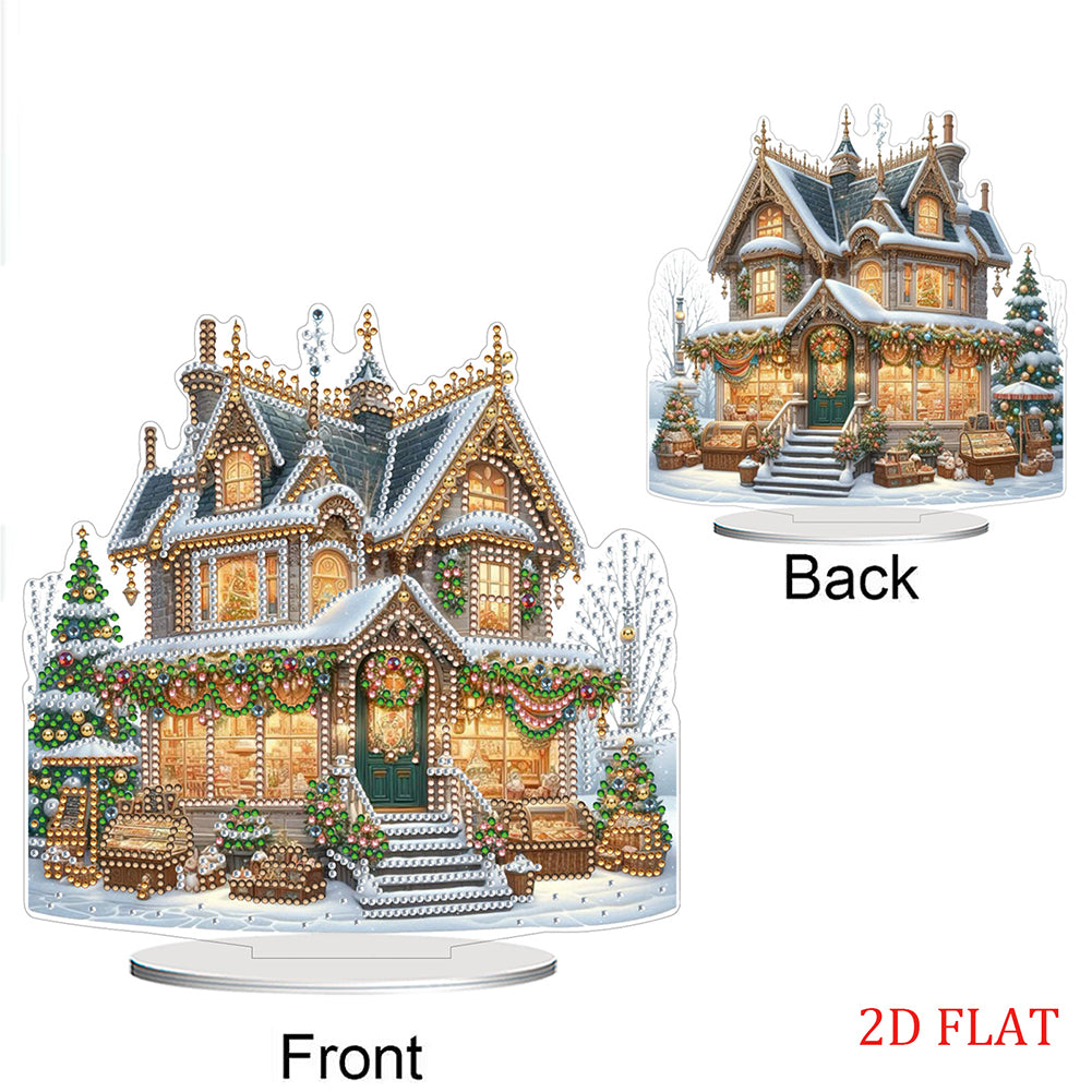 2D Flat Xmas House DIY Diamond Painting Desktop Decorations for Adults Beginner