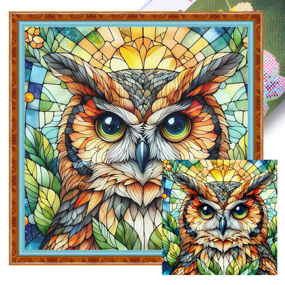 Glass Painting - Owl - 11CT Stamped Cross Stitch 40*40CM