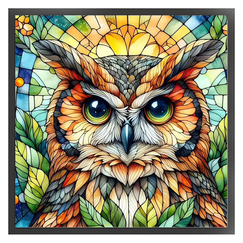 Glass Painting - Owl - 11CT Stamped Cross Stitch 40*40CM