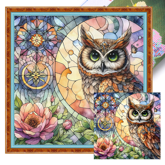 Glass Painting - Owl - 11CT Stamped Cross Stitch 40*40CM