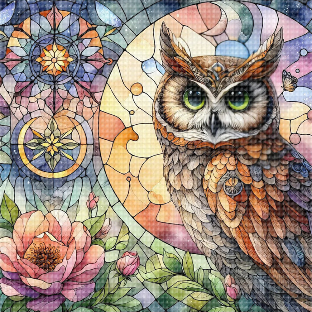 Glass Painting - Owl - 11CT Stamped Cross Stitch 40*40CM