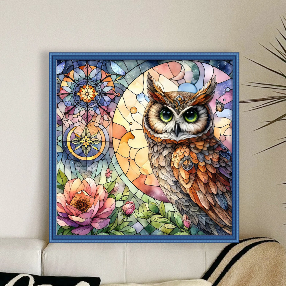 Glass Painting - Owl - 11CT Stamped Cross Stitch 40*40CM