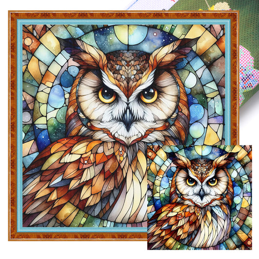 Glass Painting - Owl - 11CT Stamped Cross Stitch 40*40CM