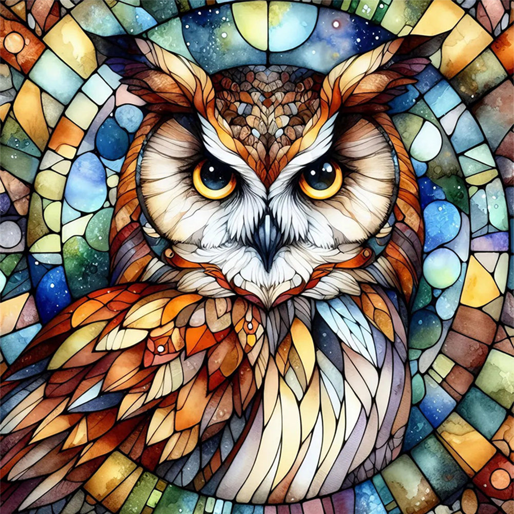 Glass Painting - Owl - 11CT Stamped Cross Stitch 40*40CM