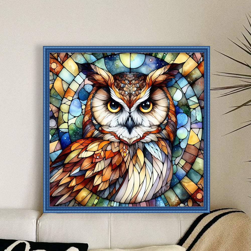 Glass Painting - Owl - 11CT Stamped Cross Stitch 40*40CM