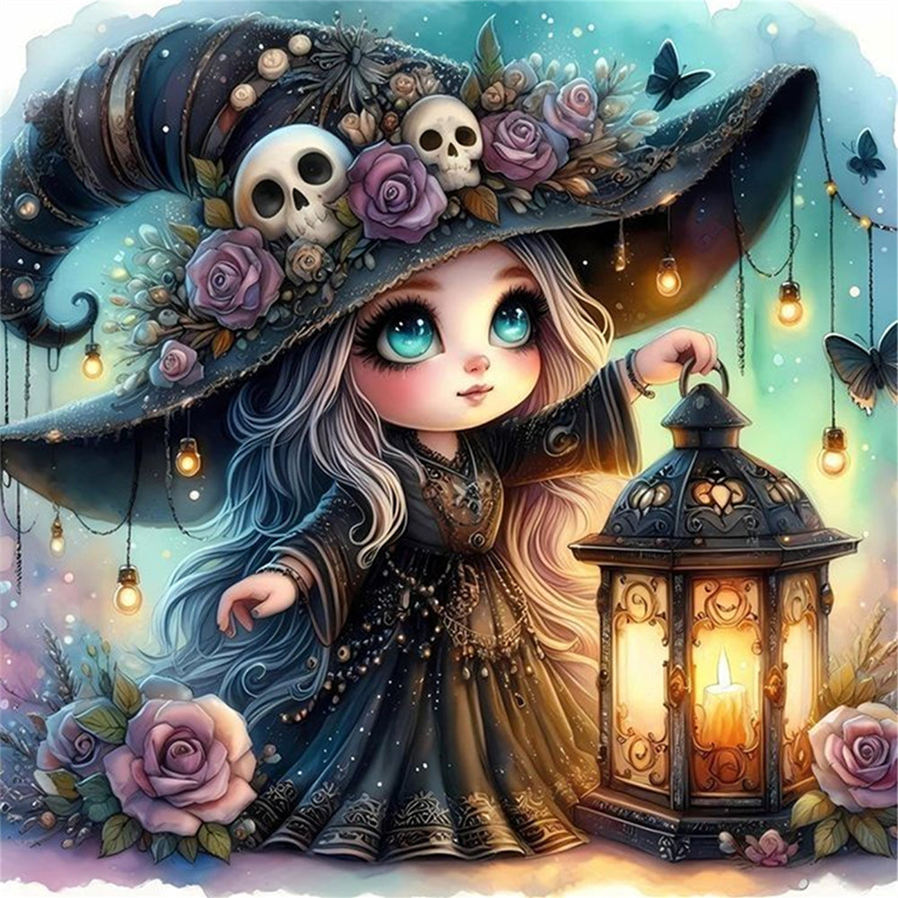 Cute Witch With Lantern - 11CT Stamped Cross Stitch 45*45CM