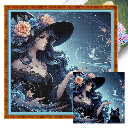 Witch And Black Cat - 11CT Stamped Cross Stitch 50*50CM