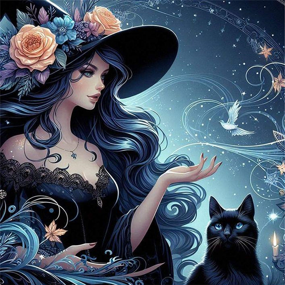 Witch And Black Cat - 11CT Stamped Cross Stitch 50*50CM