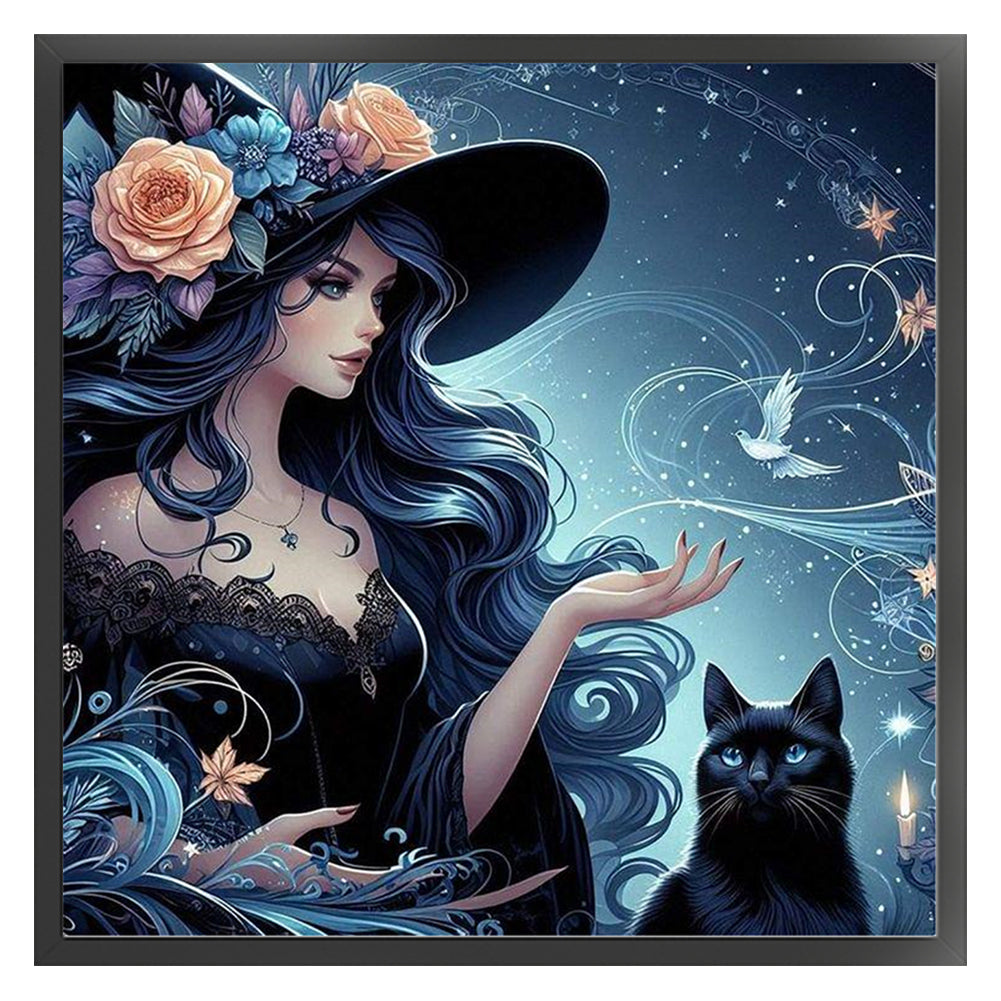 Witch And Black Cat - 11CT Stamped Cross Stitch 50*50CM