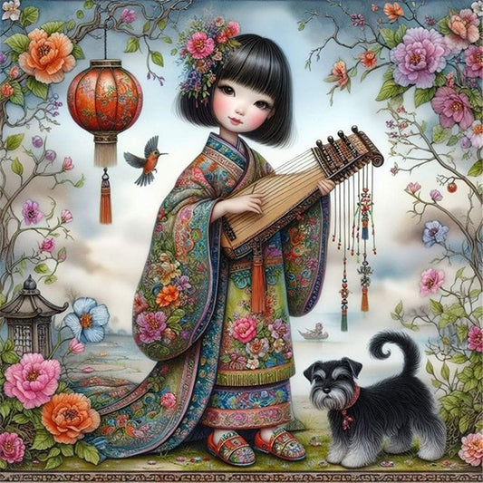 Girl And Puppy - 11CT Stamped Cross Stitch 40*40CM