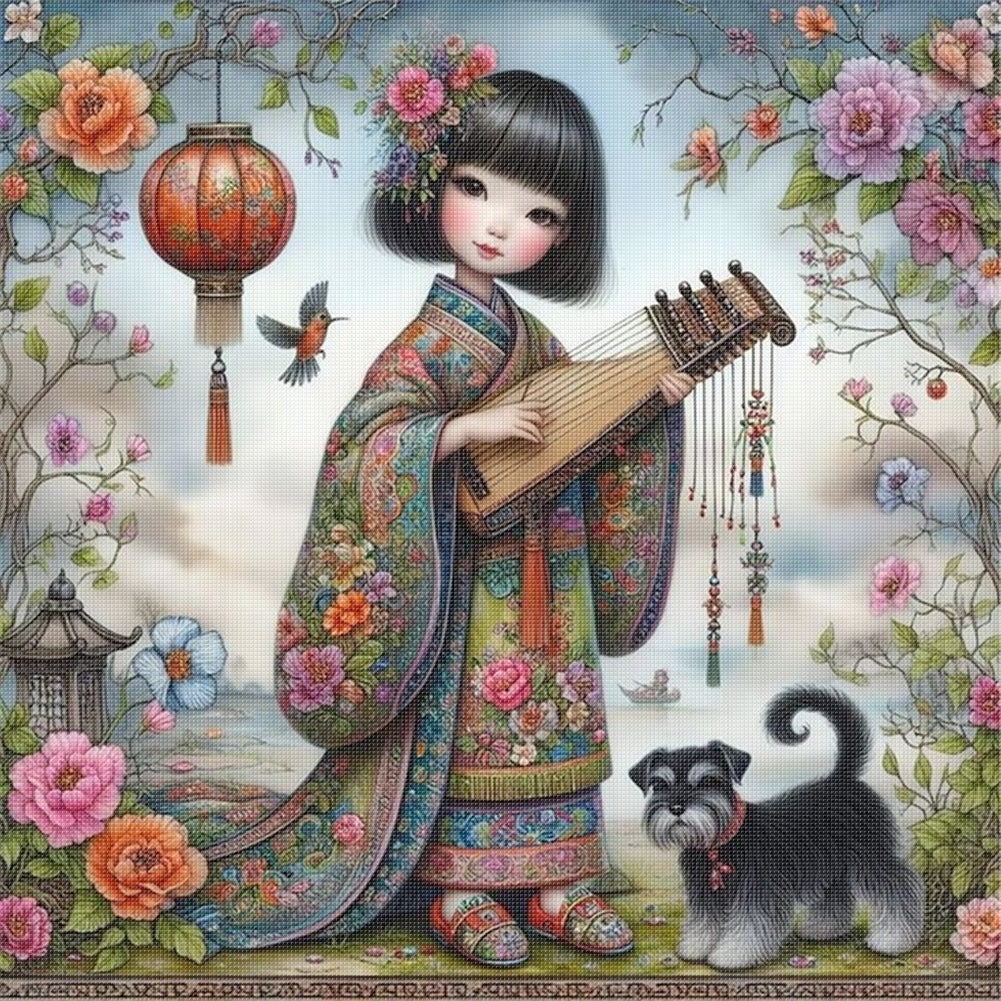 Girl And Puppy - 11CT Stamped Cross Stitch 40*40CM