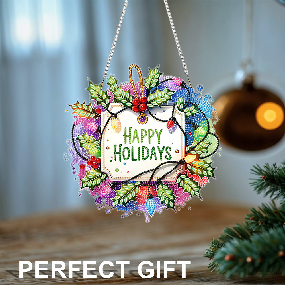 Christmas 2D Flat DIY Hanging Diamond Art Kits Window Hanging Art for Home Decor