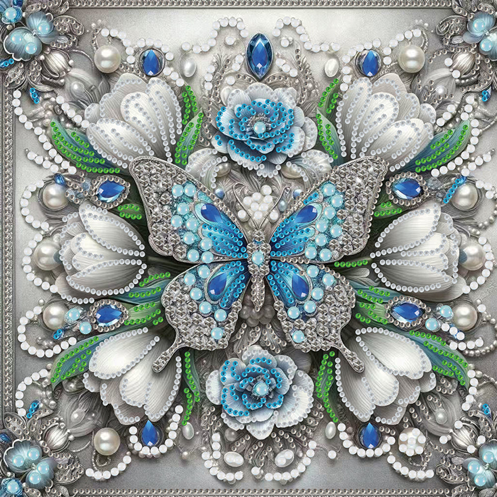 Butterfly And Flowers - Special Shaped Drill Diamond Painting 30*30CM