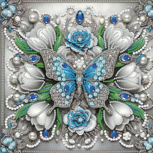 Butterfly And Flowers - Special Shaped Drill Diamond Painting 30*30CM