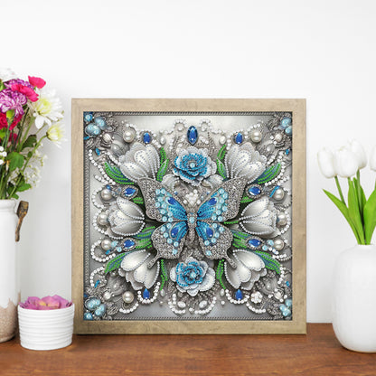 Butterfly And Flowers - Special Shaped Drill Diamond Painting 30*30CM