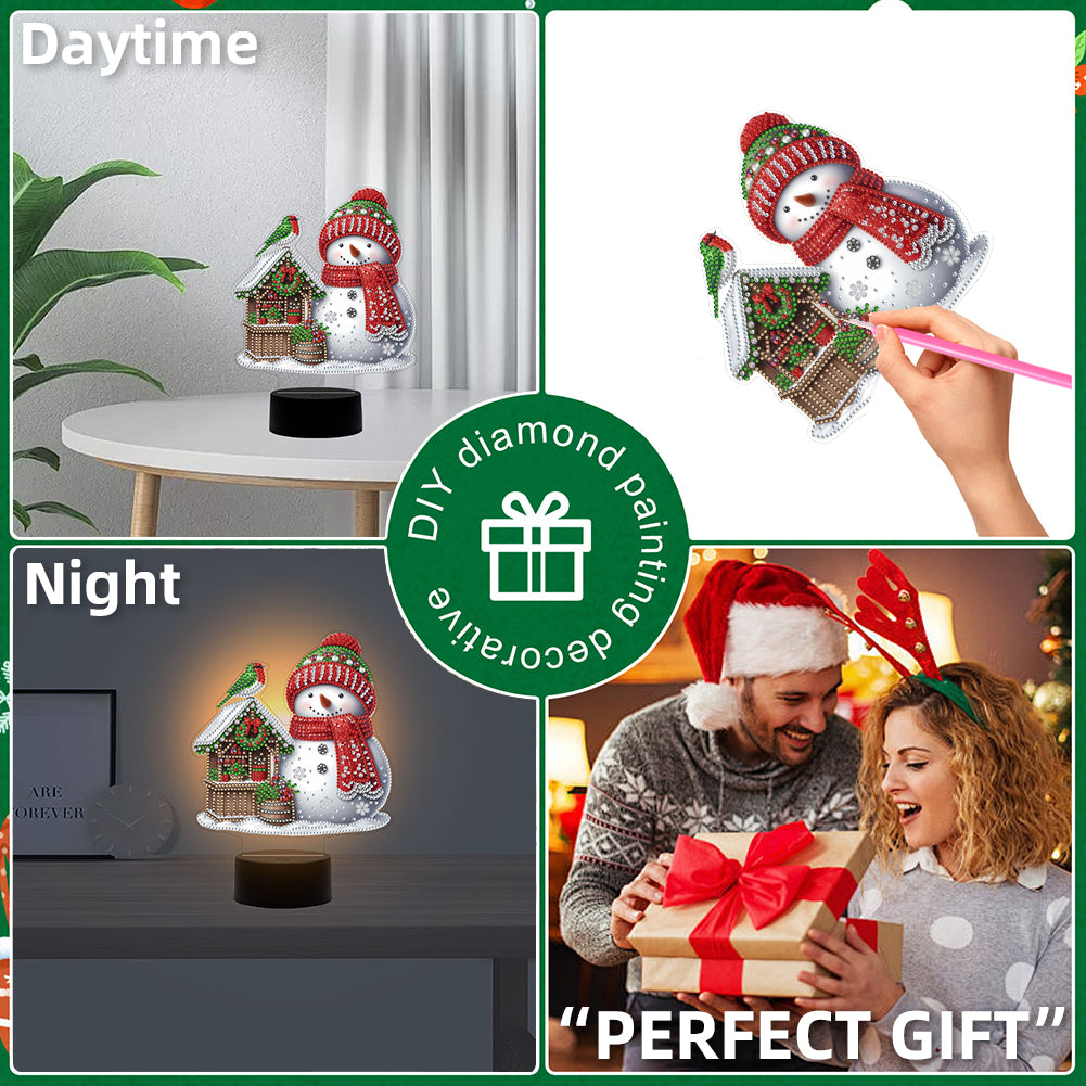 Acrylic Double Sided Xmas Snowman Decorative DIY 5D Diamond Lamp for Art Crafts