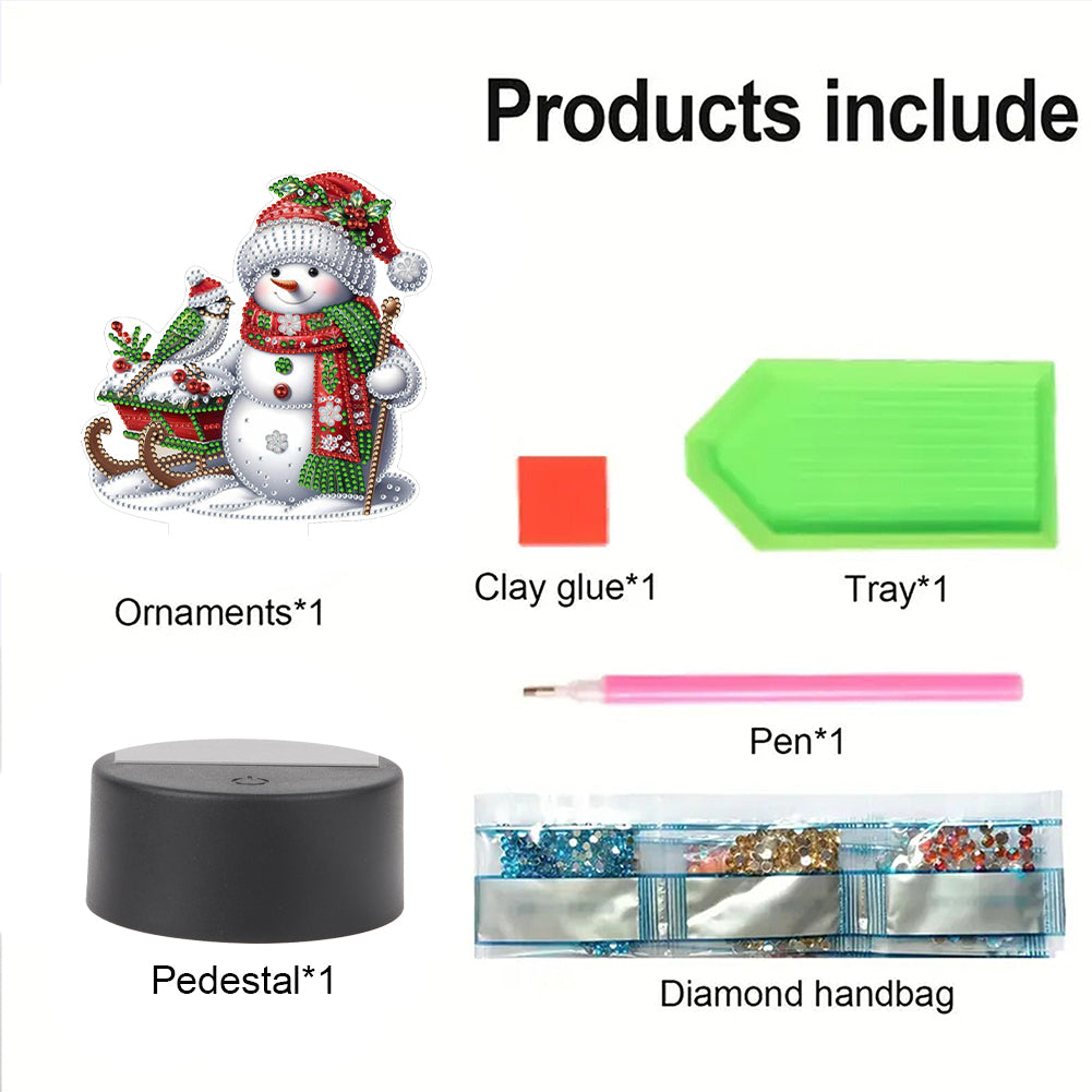 Acrylic Double Sided Xmas Snowman Decorative DIY 5D Diamond Lamp for Art Crafts