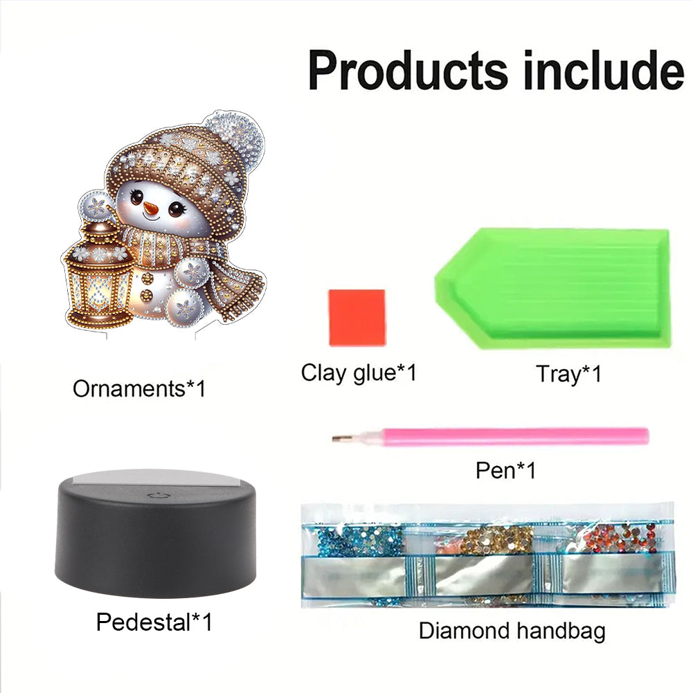 Acrylic Double Sided Xmas Snowman Decorative DIY 5D Diamond Lamp for Art Crafts