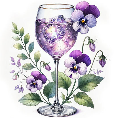 Wine Glass And Purple Flower - Full Round Drill Diamond Painting 30*30CM