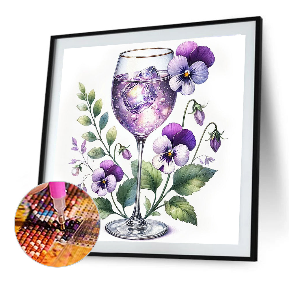 Wine Glass And Purple Flower - Full Round Drill Diamond Painting 30*30CM