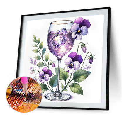 Wine Glass And Purple Flower - Full Round Drill Diamond Painting 30*30CM