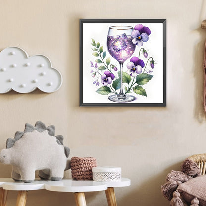 Wine Glass And Purple Flower - Full Round Drill Diamond Painting 30*30CM