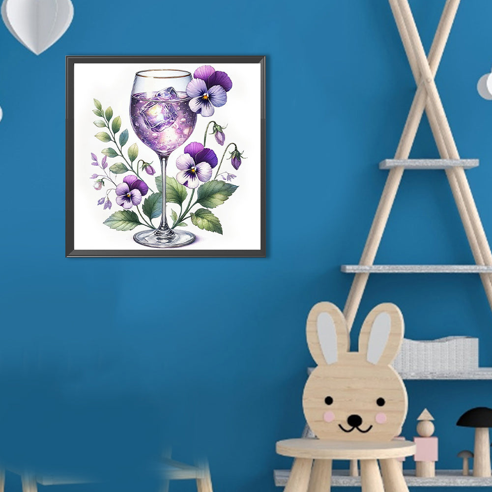 Wine Glass And Purple Flower - Full Round Drill Diamond Painting 30*30CM