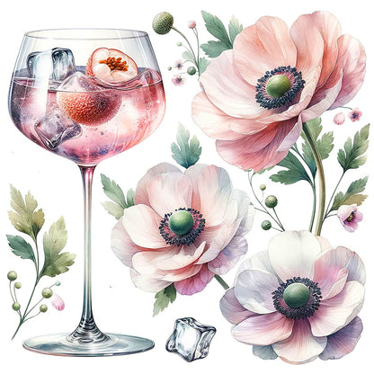 Wine Glass And Flower - Full Round Drill Diamond Painting 30*30CM