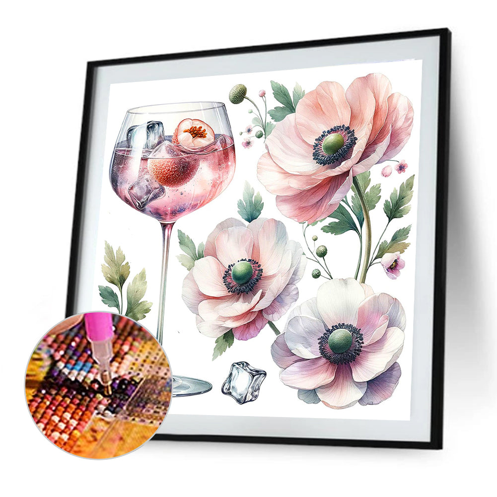 Wine Glass And Flower - Full Round Drill Diamond Painting 30*30CM