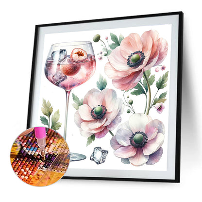 Wine Glass And Flower - Full Round Drill Diamond Painting 30*30CM