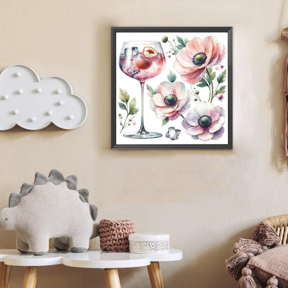 Wine Glass And Flower - Full Round Drill Diamond Painting 30*30CM