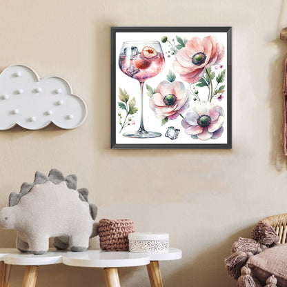Wine Glass And Flower - Full Round Drill Diamond Painting 30*30CM