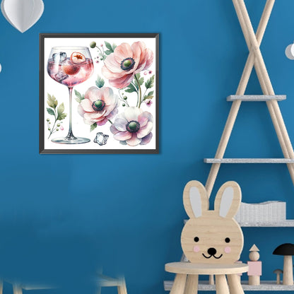 Wine Glass And Flower - Full Round Drill Diamond Painting 30*30CM